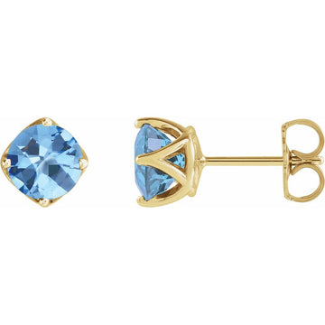 14K Yellow Gold 6mm Round Aquamarine Woven-Design Stud Earrings