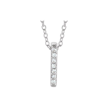 14K White Gold .05 CTW Natural Diamond Mini Bar Necklace – 16–18" Adjustable Cable Chain