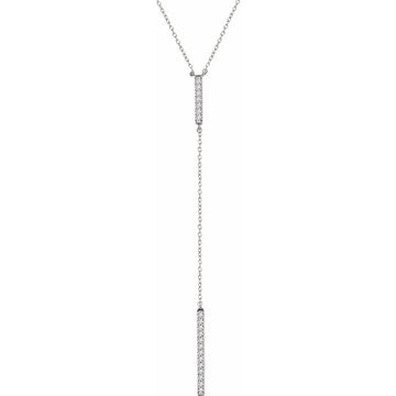 14K White Gold Diamond Bar Y Necklace – 1/5 CTW, Adjustable 16–18"