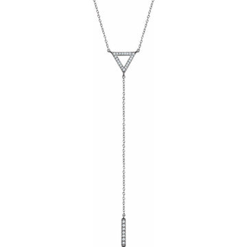 14K White 1/6 CTW Natural Diamond Triangle & Bar 16-18" Y Necklace