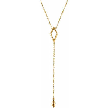 14K Yellow Gold Polished Geometric Y Necklace – Adjustable 16–18"