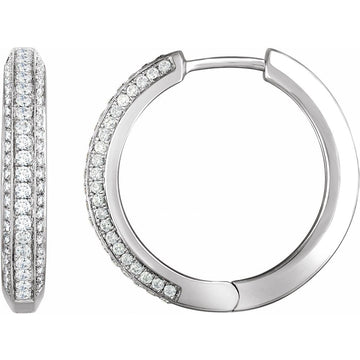 14K White Gold 3/4 CTW Natural Diamond Hinged Hoop Earrings – Luxury Polished Hoops, 20.7mm