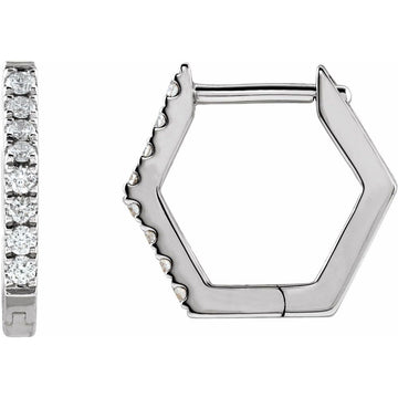 14K White Gold 1/8 CTW Natural Diamond Geometric Hinged Earrings
