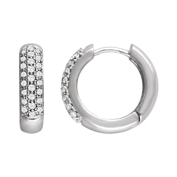 14K White Gold 1/3 CTW Natural Diamond Hoop Earrings – 15 mm Polished Hinged Hoops
