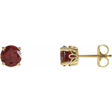14K Yellow Gold Natural Mozambique Garnet 6mm Floral Sculptural Solitaire Stud Earrings