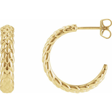 14K Yellow Gold 20.5 mm Scale Hoop Earrings – Polished Solid Gold Statement Hoops