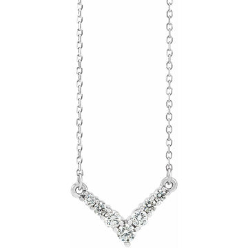 14K White Gold Chevron Necklace with 1/3 CTW Natural Diamonds Adjustable Cable 16–18"