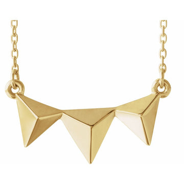 14K Yellow Gold Polished Pyramid Pendant Necklace – Adjustable 16-18" Cable Chain
