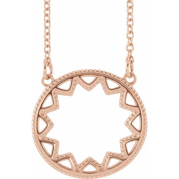 14K Rose Gold Milgrain Sun Necklace – Adjustable 16–18"