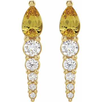 14K Yellow Gold Natural Citrine & 1/4 CTW Diamond Stud Earrings