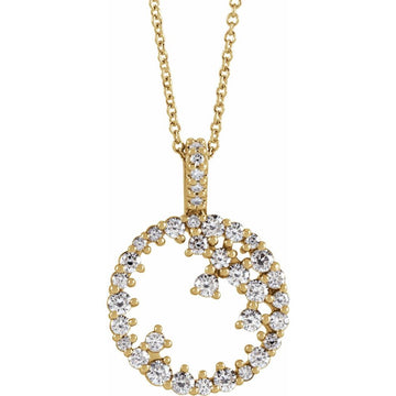 14K Yellow Gold 3/4 CTW Natural Diamond Scattered Circle Necklace – Adjustable 16–18"