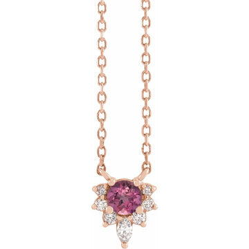 14K Rose Gold Natural Pink Tourmaline & 0.08 CTW Diamond Necklace – 18"