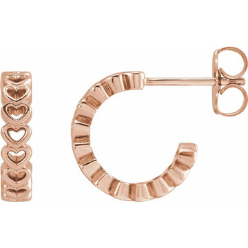 14K Rose Gold Heart Hoop Earrings – Polished Romantic Hoops, 12mm