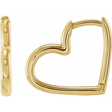 14K Yellow Gold 15 mm Polished Heart Hoop Earrings – Hinged Closure