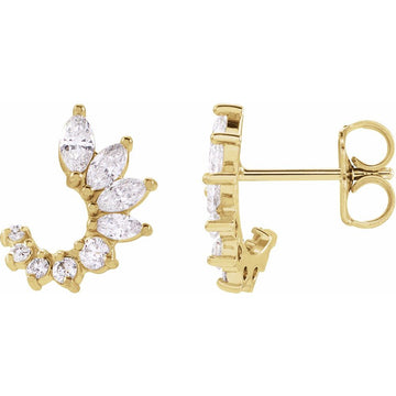 14K Yellow Gold 1/2 CTW Natural Diamond Marquise Front-Back Hoop Earrings