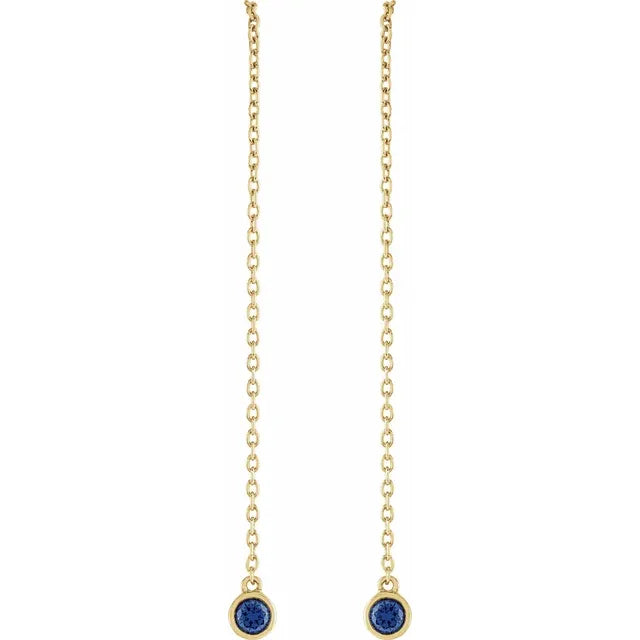 14K Natural Blue Sapphire Chain Earrings