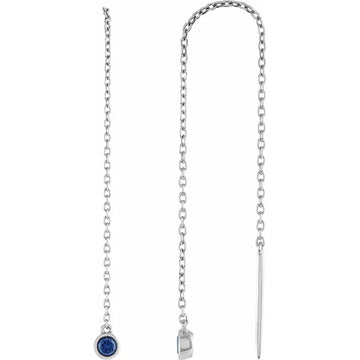 Natural Gemstone Round Bezel Chain Drop Threader Earrings