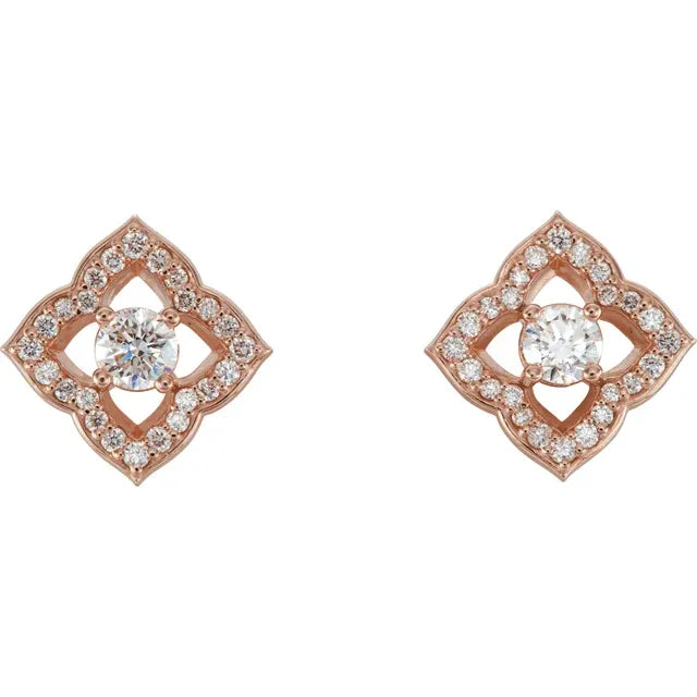 Diamond Ogee Scalloped Halo Stud Earrings