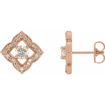 Diamond Ogee Scalloped Halo Stud Earrings