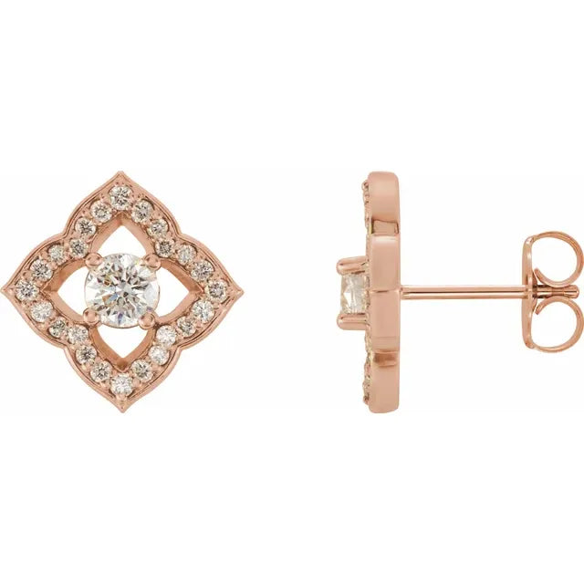 14K 3/4 CTW Natural Diamond Halo-Style Clover Earrings