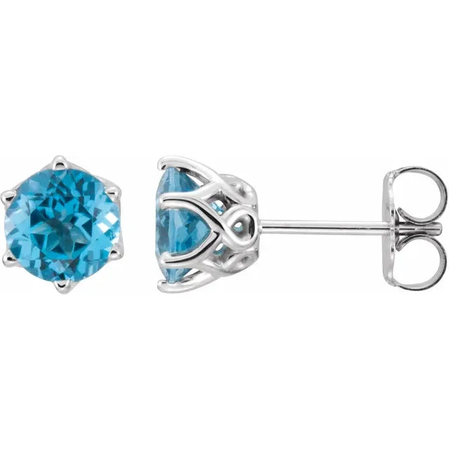 Sculptural Swirl Detail 6 Claw Prong Solitaire Stud Earrings