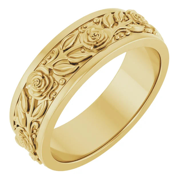 14K 7 mm Floral Flat Band Size 10