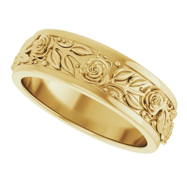 14K 7 mm Floral Flat Band Size 10