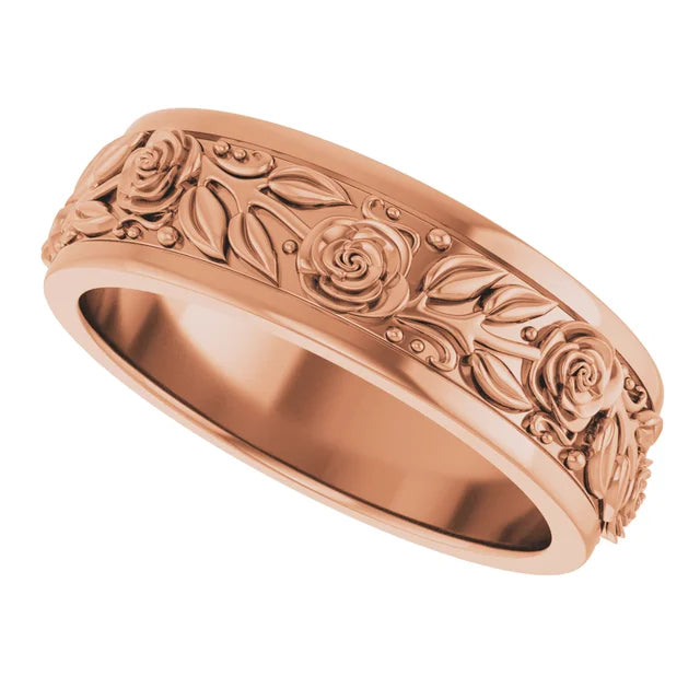 14K 7 mm Floral Flat Band Size 10