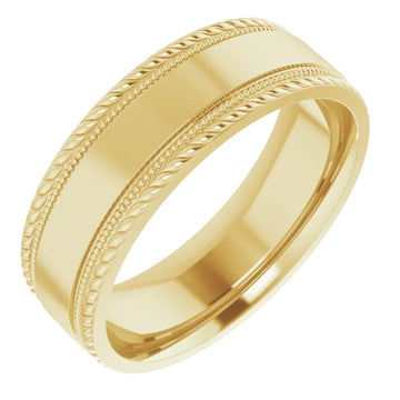 14K 7 mm Milgrain & Rope Stepped-Edge Comfort-Fit Flat Band Size 10