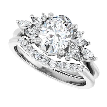 14K White 8x6 mm Oval Engagement Ring Mounting