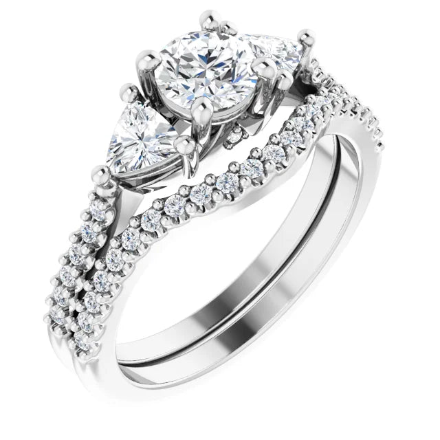 14K White 5.2 mm Round 3/8 CTW Natural Diamond Semi-Set Engagement Ring