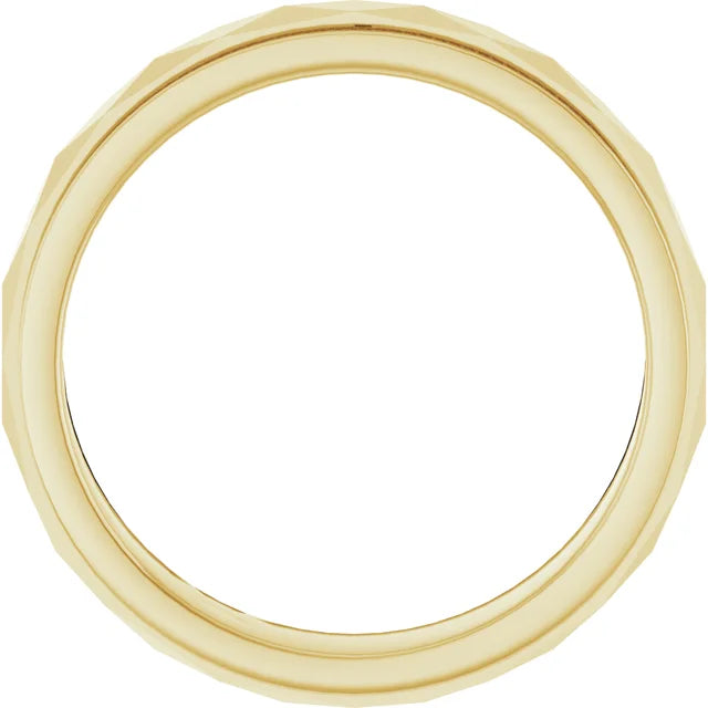 14K 4 mm Milgrain Stepped-Edge Geometric Faceted Band Size 10