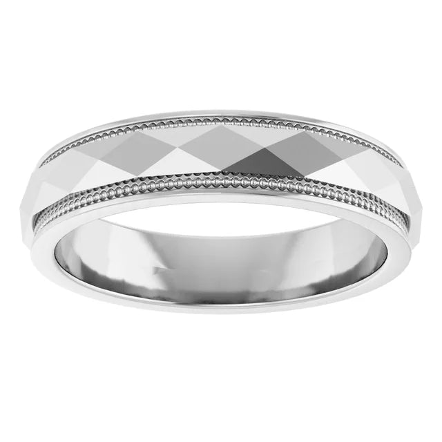 14K 4 mm Milgrain Stepped-Edge Geometric Faceted Band Size 10