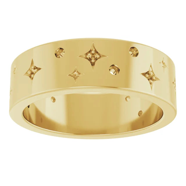 14K 1.5 mm Round Accented Star Band Mounting Size 7