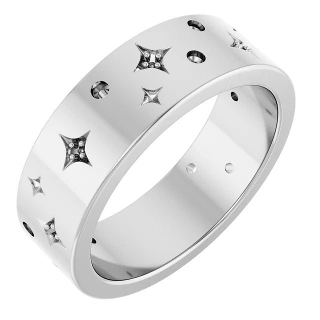 14K 1.5 mm Round Accented Star Band Mounting Size 7