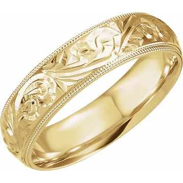 14K 6 mm Milgrain Stepped-Edge Sculptural Comfort-Fit Half Round Band Size 11