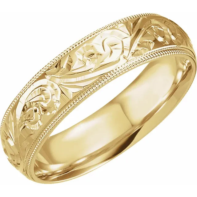 14K 6 mm Milgrain Stepped-Edge Sculptural Comfort-Fit Half Round Band Size 11