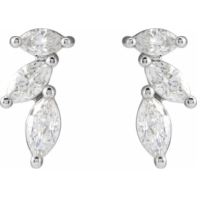 Diamond Three Leaf Climber Stud Earrings