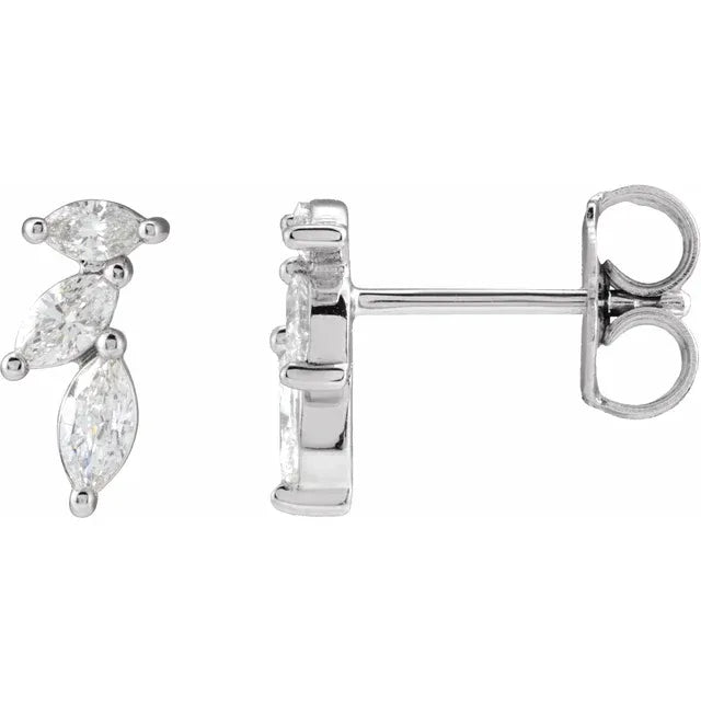 Diamond Three Leaf Climber Stud Earrings