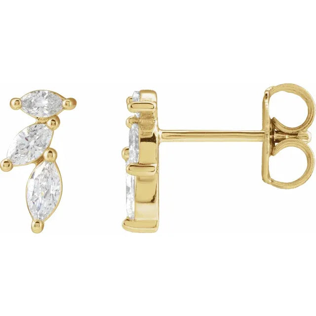 Diamond Three Leaf Climber Stud Earrings