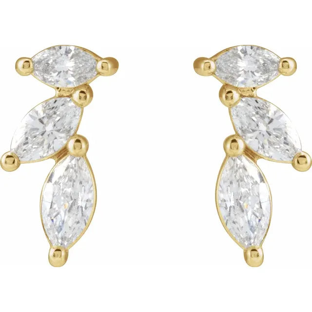 Diamond Three Leaf Climber Stud Earrings