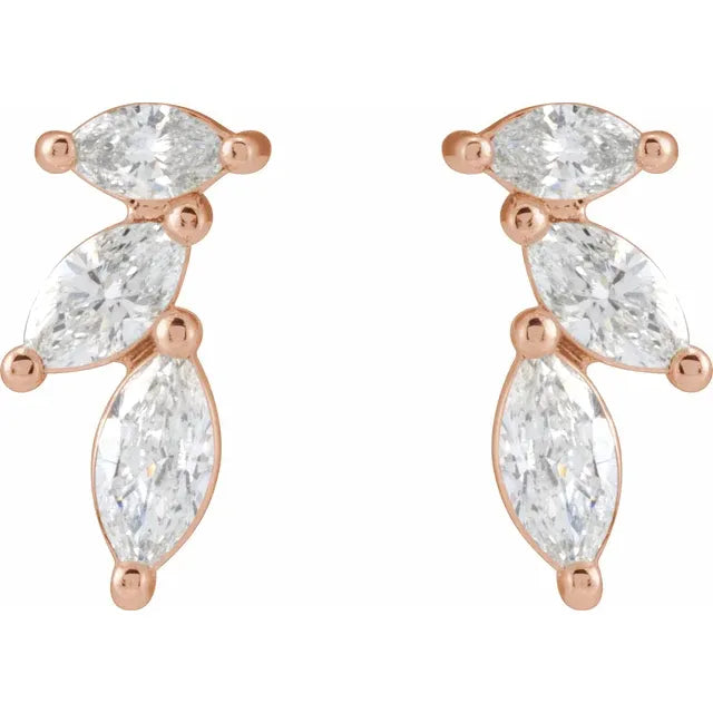 Diamond Three Leaf Climber Stud Earrings