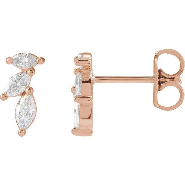 Diamond Three Leaf Climber Stud Earrings