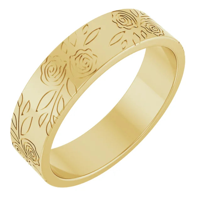 Roses and Leaves Engraved Band Ring
