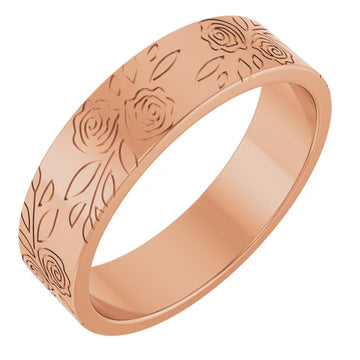 Roses and Leaves Engraved Band Ring