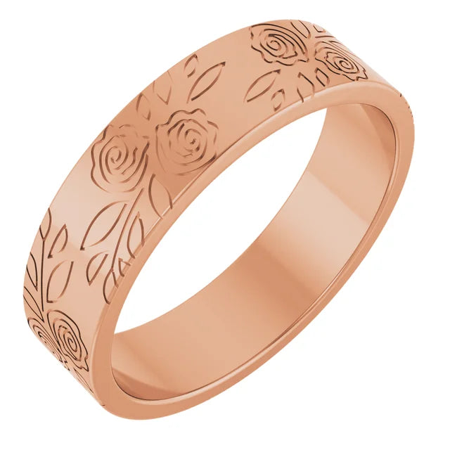 Roses and Leaves Engraved Band Ring