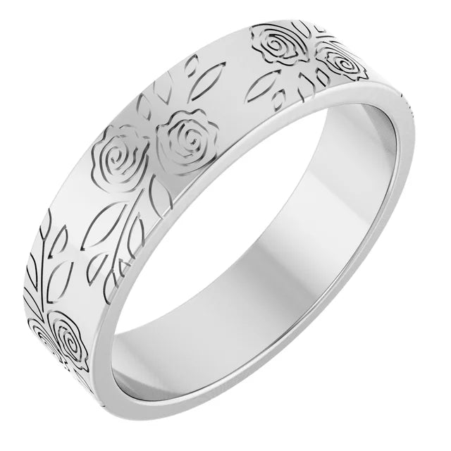 Roses and Leaves Engraved Band Ring