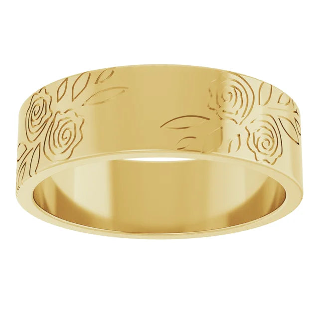 14K 6 mm Floral Flat Band Size 10