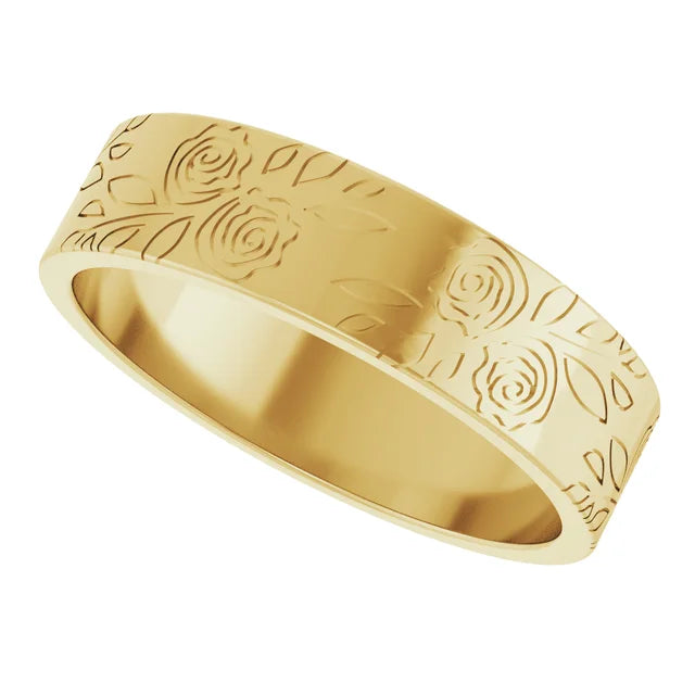Roses and Leaves Engraved Band Ring