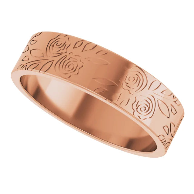 Roses and Leaves Engraved Band Ring